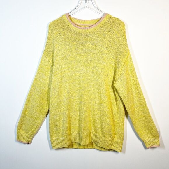 BDG for Urban Outfitters Men’s Size Large Yellow Sweater Light Pink Stripe Trim - Picture 13 of 14